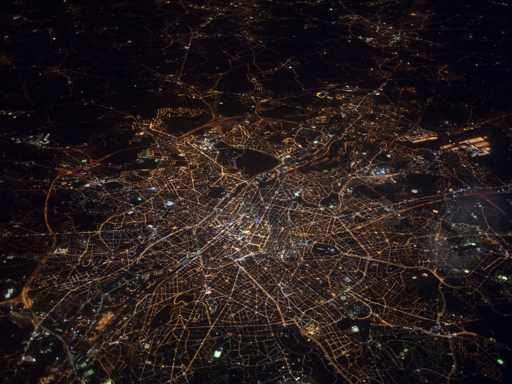 Aerial view of busy city
