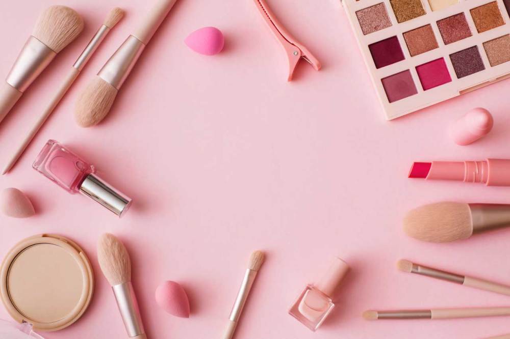 Makeup tools nail polish, brushes, palette
