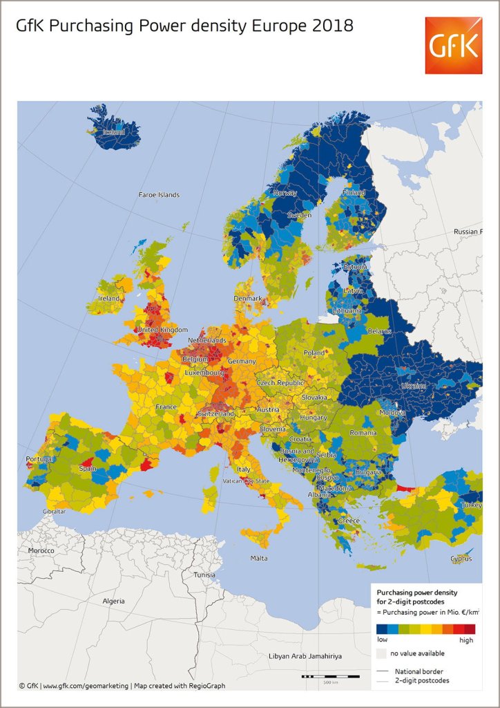 Hero image for Map of the Month: GfK Purchasing Power density, Europe 2018