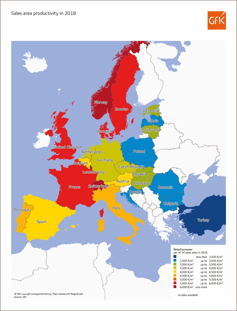 Hero image for Map of the Month: Sales area productivity, Europe 2018