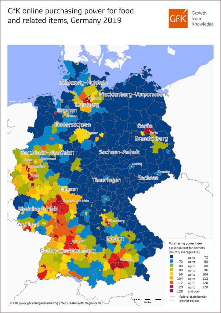 Hero image for Map of the Month: Online purchasing power for food, Germany 2019