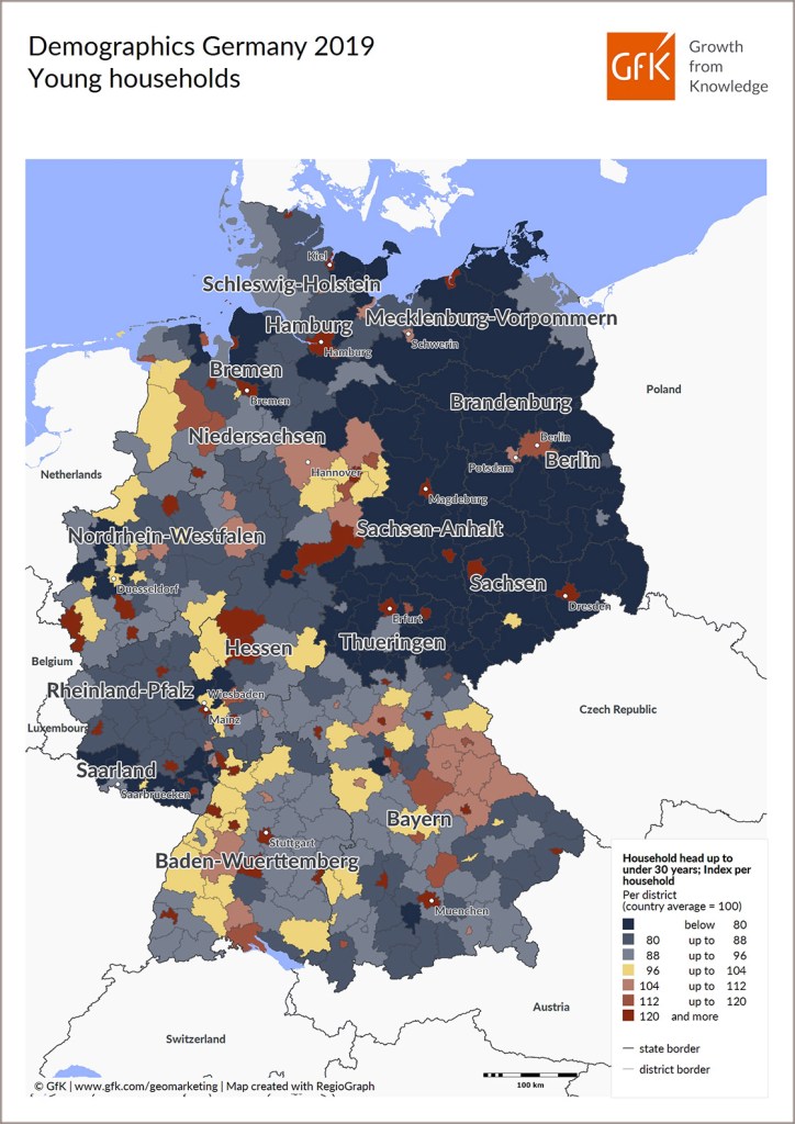 Hero image for Map of the Month: GfK Demographics, young households, Germany 2019