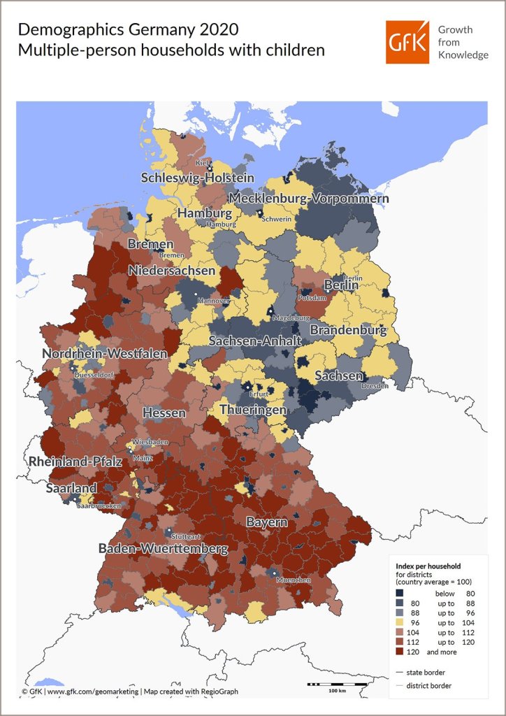 Hero image for Map of the Month: Multiple-person households with children, Germany 2020