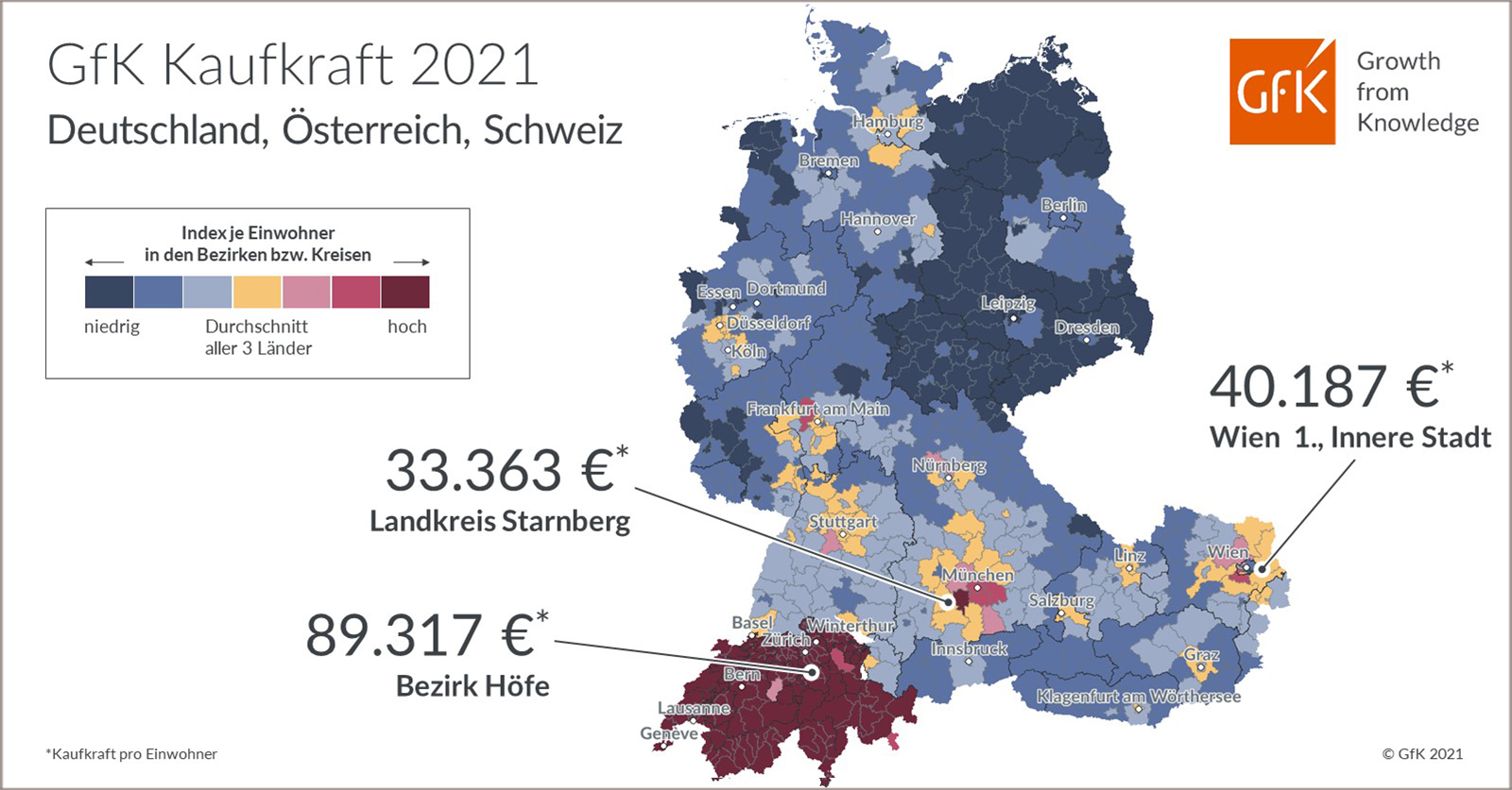 Bild im Inhalt 2 zu GfK Kaufkraft in Deutschland, &Ouml;sterreich und der Schweiz 2021