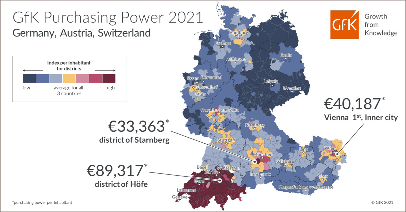 Inline image 1 for GfK Purchasing Power in Germany, Austria and Switzerland 2021