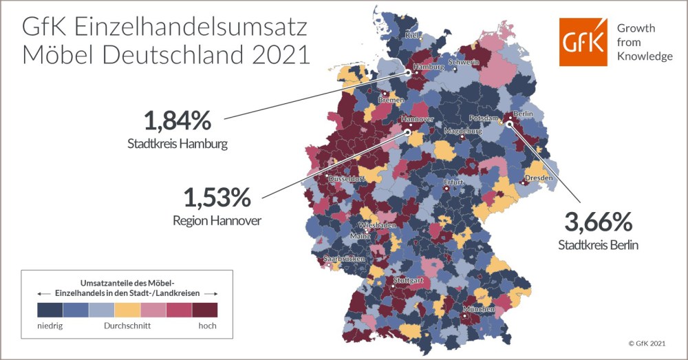 Hero-Bild zu Bild des Monats: GfK Einzelhandelsumsatz für Möbel, Deutschland 2021
