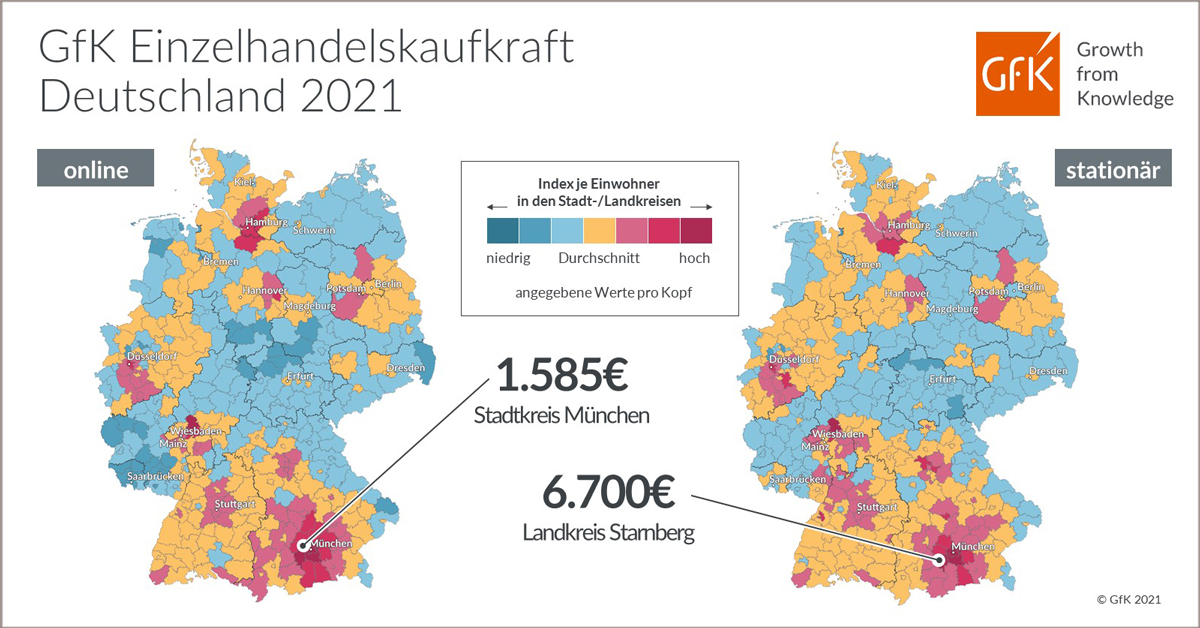 Bild im Inhalt 2 zu Bild des Monats: GfK Einzelhandelskaufkraft, Deutschland 2021