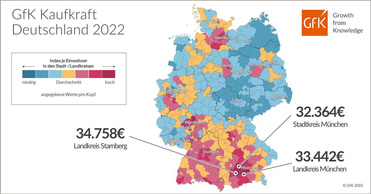 Bild im Inhalt 2 zu Bild des Monats: GfK Kaufkraft, Deutschland 2022