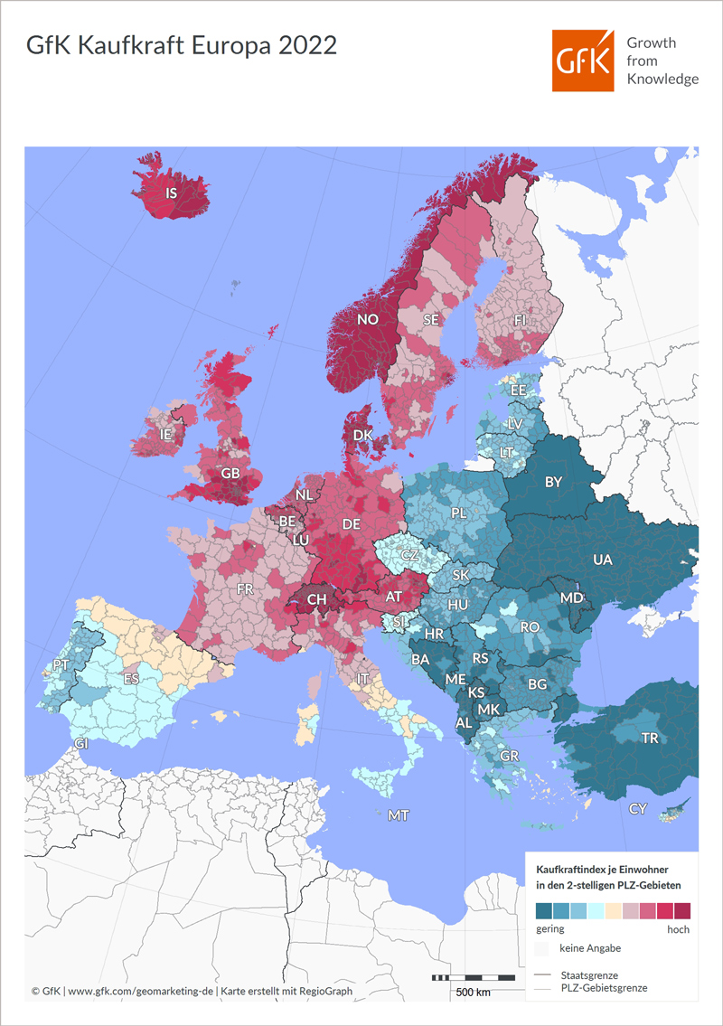 Bild im Inhalt 2 zu Bild des Monats: GfK Kaufkraft, Europa 2022