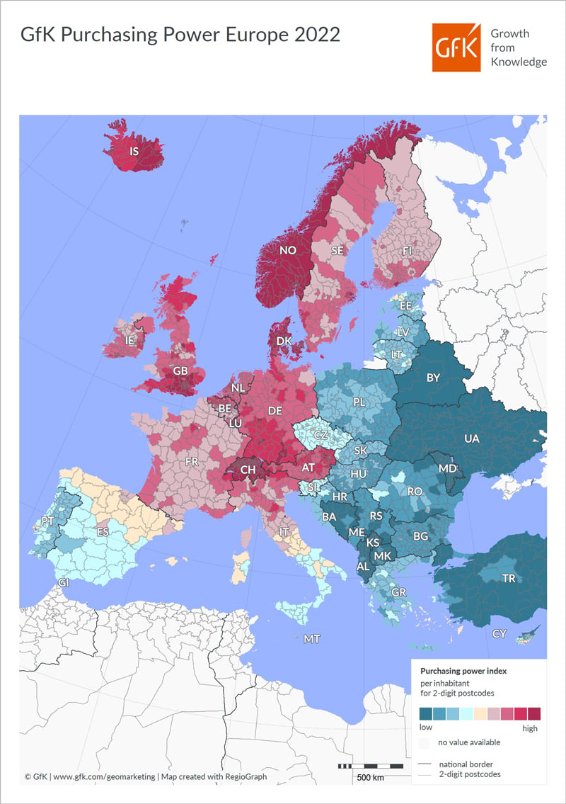 Inline image 2 for Map of the Month: GfK Purchasing Power, Europe 2022