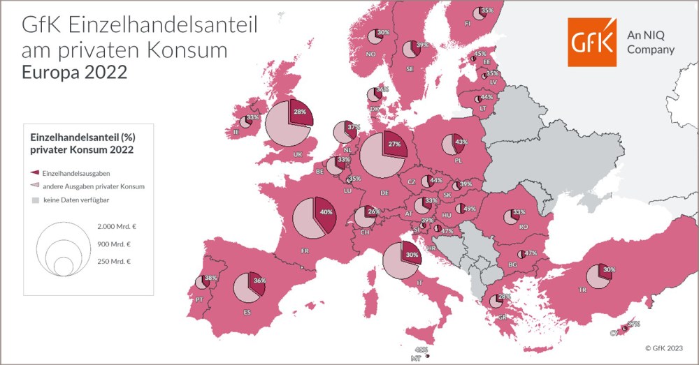Hero-Bild zu Bild des Monats: Einzelhandelsanteil am privaten Konsum, Europa 2022