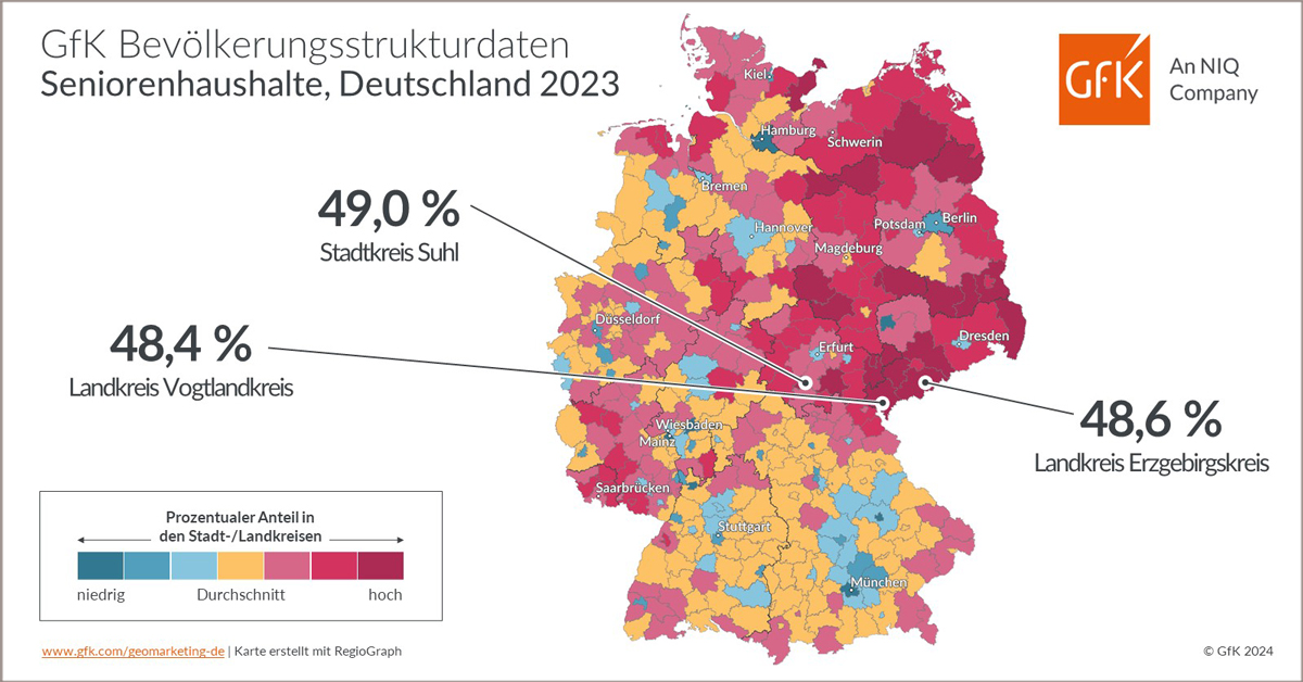 Bild im Inhalt 2 zu Bild des Monats: GfK Bevölkerungsstrukturdaten, Seniorenhaushalte, Deutschland 2023