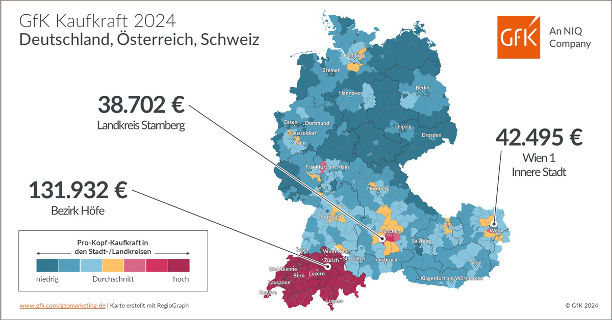 Bild im Inhalt 2 zu Bild des Monats: GfK Kaufkraft Deutschland, Österreich, Schweiz 2024