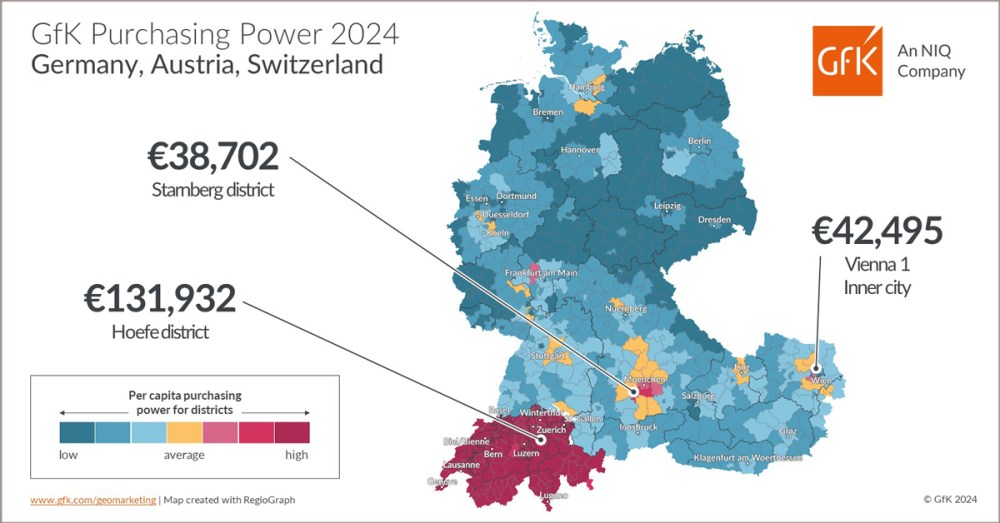 Hero image for Map of the Month: GfK Purchasing Power Germany, Austria, Switzerland 2024