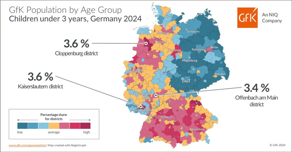 Hero image for Map of the Month: GfK Population by Age Group, Children younger than 3 years, Germany 2024