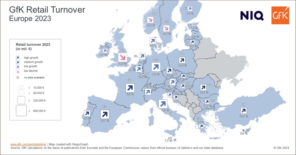 Hero image for Map of the Month: Retail turnover growth rate, Europe 2023
