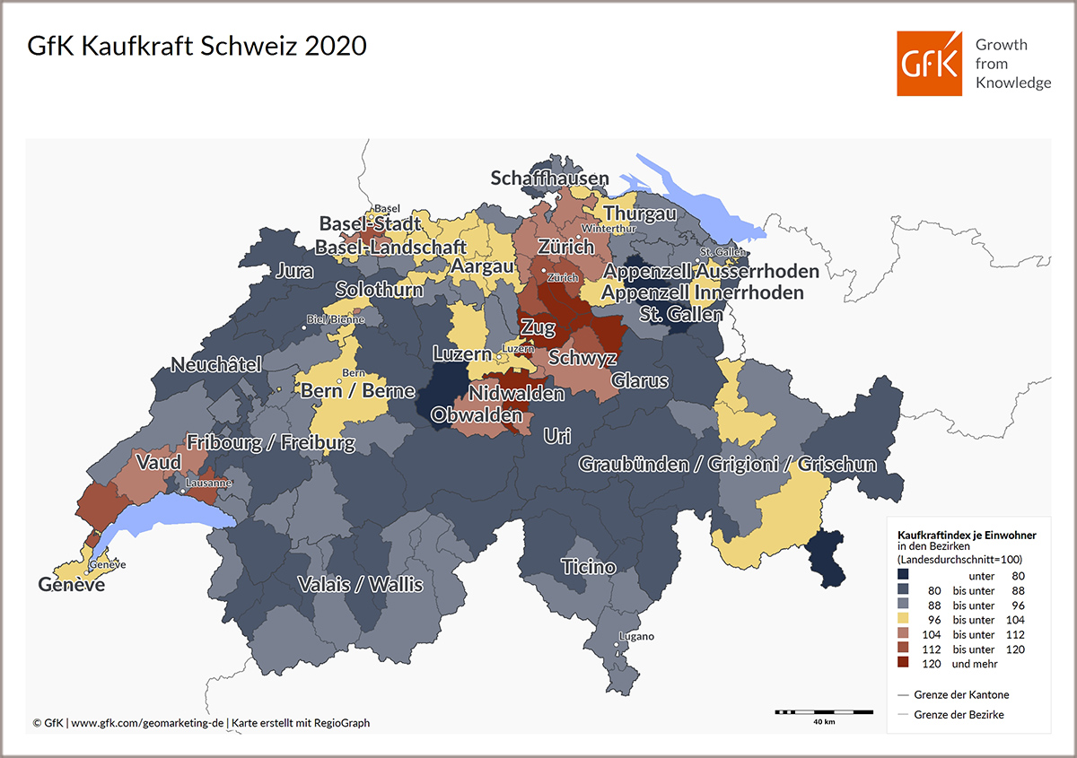 Bild im Inhalt 2 zu Bild des Monats: GfK Kaufkraft, Schweiz 2020