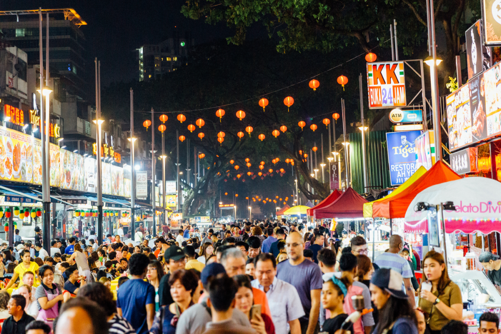 Crowds of people in Chinatown in Kuala Lumpur, Malaysia