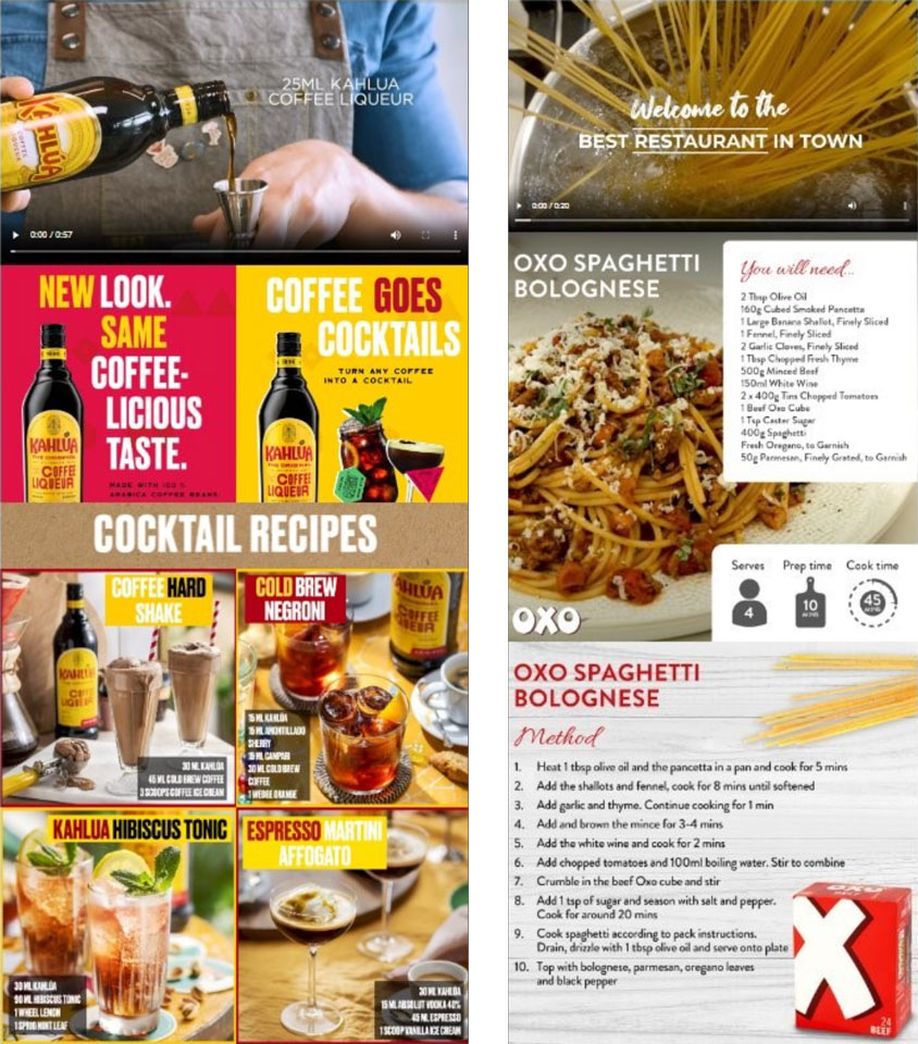 Kahlua and Oxo ads