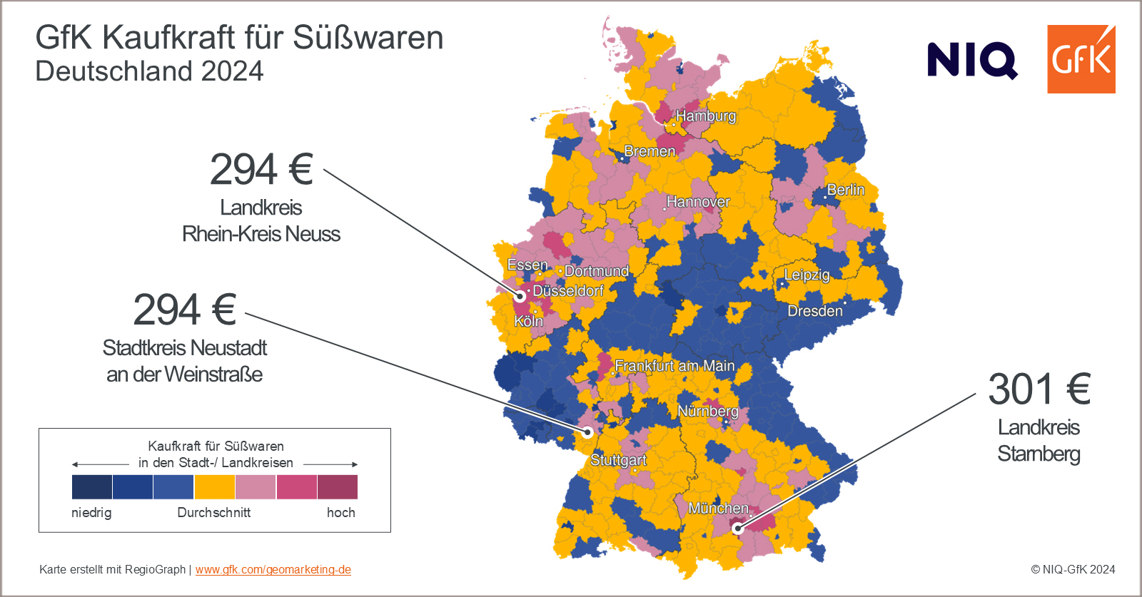 Regionale Verteilung der Kaufkraft für Süßwaren in Deutschland im Jahr 2024