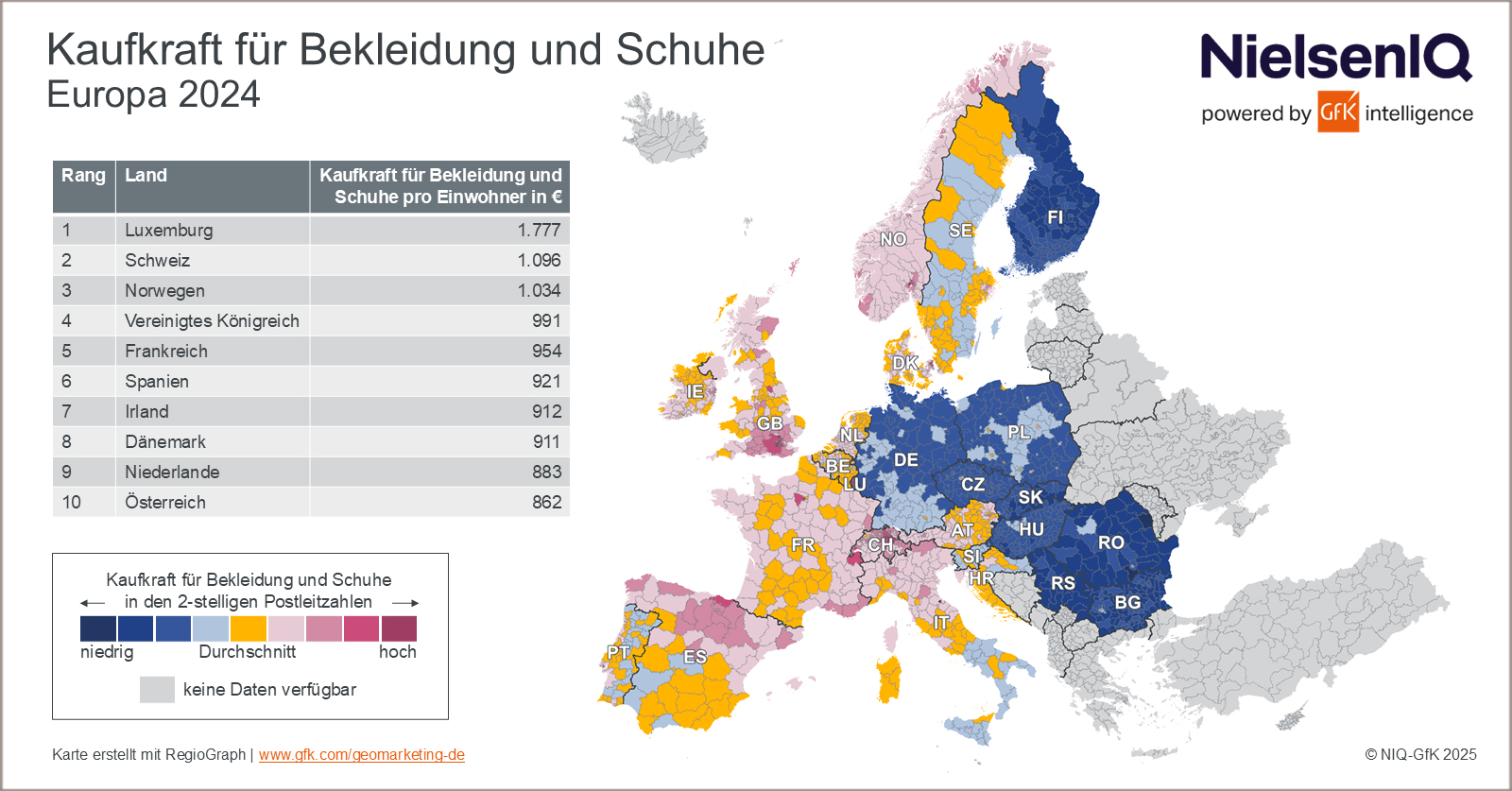 Bild im Inhalt 2 zu Bild des Monats: Kaufkraft für Bekleidung und Schuhe, Europa 2024