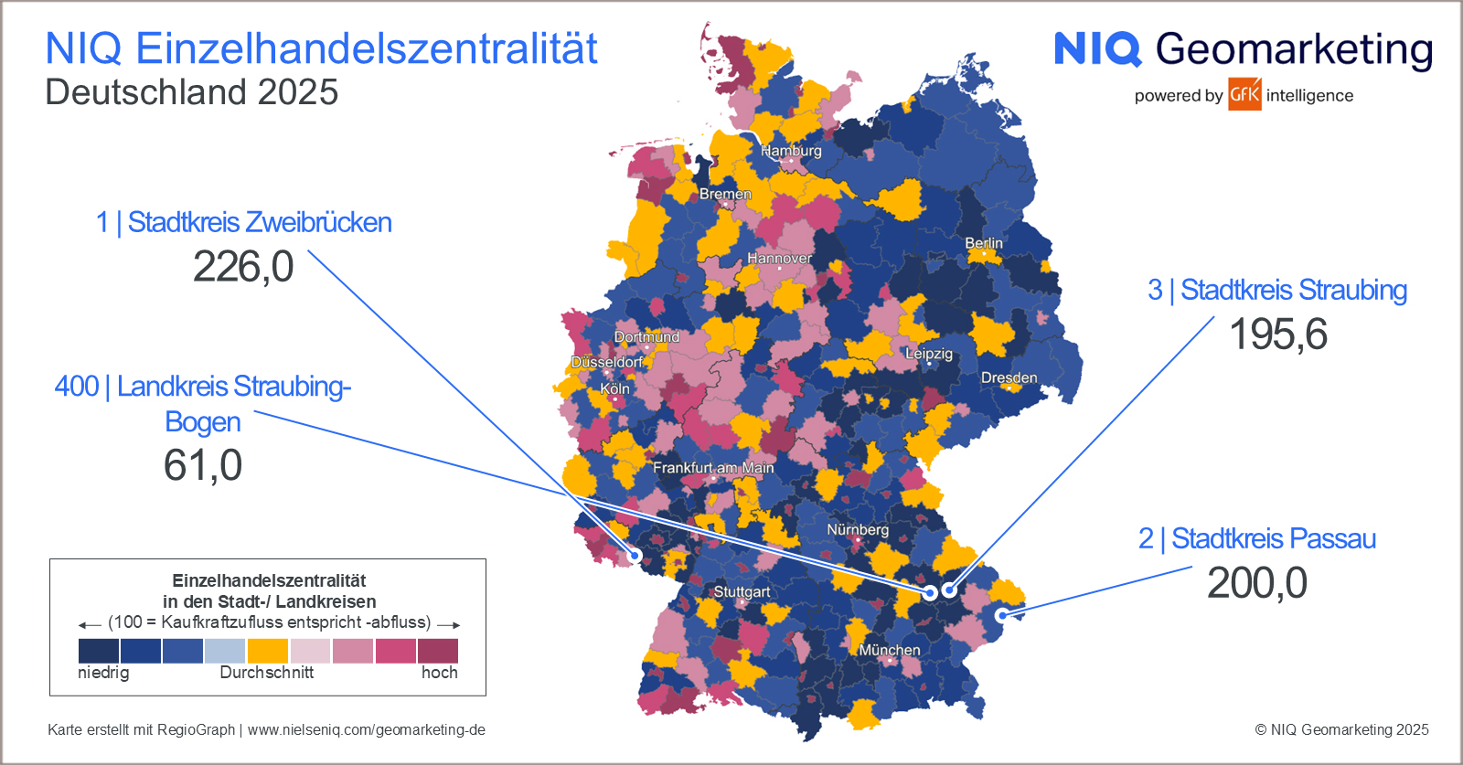 Bild im Inhalt 2 zu Bild des Monats: NIQ Einzelhandelszentralität, Deutschland 2025