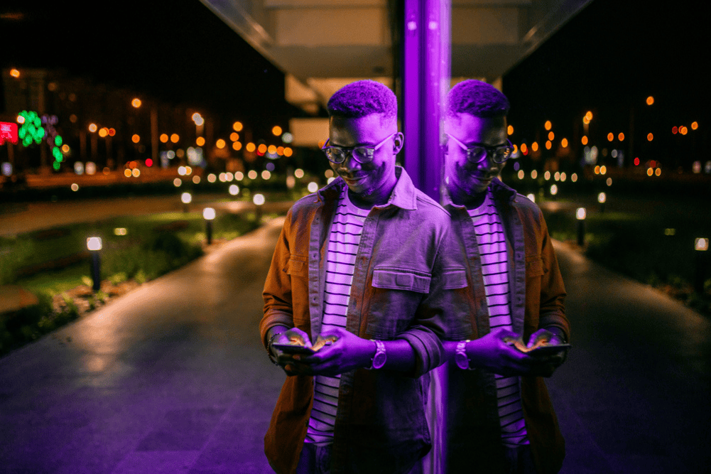 man in his cellphone at night