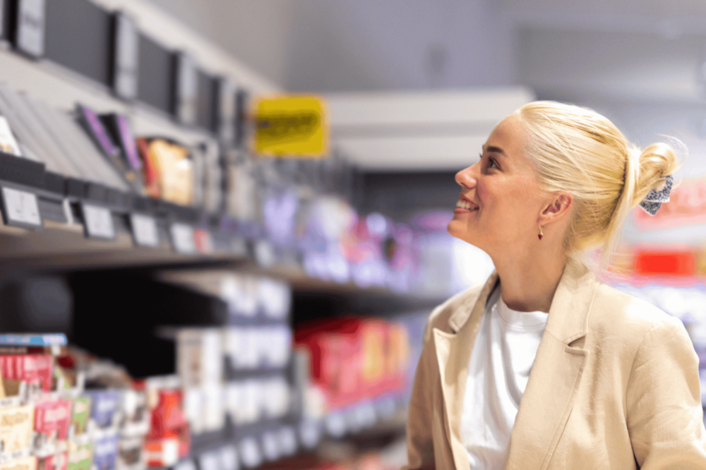 blonde girl at the supermarket