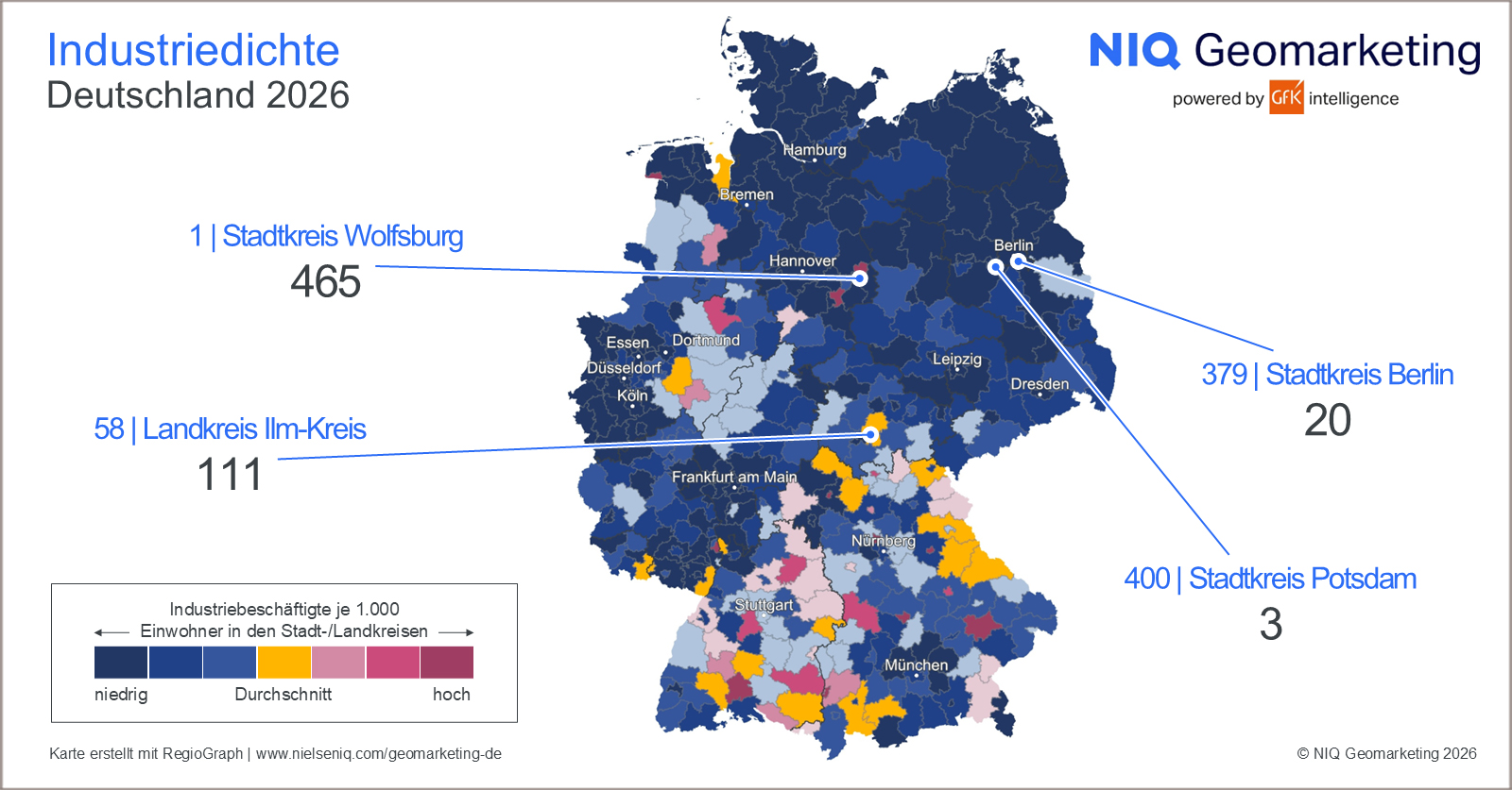 Bild im Inhalt 2 zu Bild des Monats: Industriedichte, Deutschland 2026